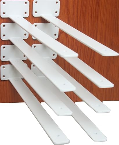 8 Pack - 16 inch White Hidden L Shelf Bracket (1/5 Inch Thicked) Iron Floating Shelf Brackets Rustic Industrial Metal Br