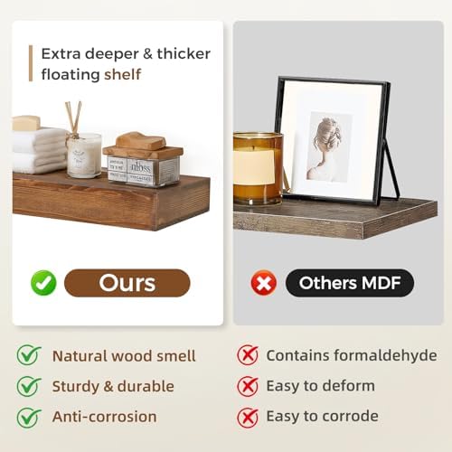 Floating Shelves, 17 Inch Wall Mounted Shelves, Set of 2, Brown