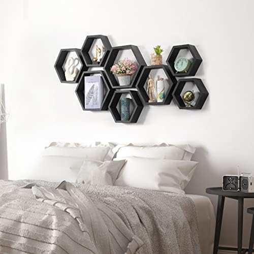 CADUKE Hexagon Floating Shelves Set of 8, Black