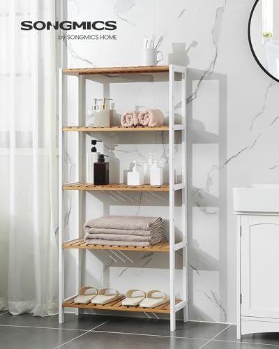 SONGMICS 5-Tier Bamboo Shelf, Freestanding Bathroom Storage Rack