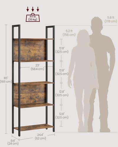 VASAGLE 5 Tier Bookshelf, Free Standing Bookcase Storage Organizer