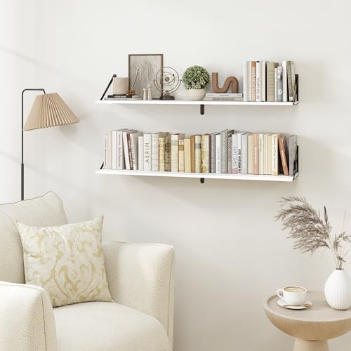 Heimlove White Deep Floating Shelves for Wall, 40W x 8D Wood Wall Shelves Set of 2, Wide Floating Bookshelf for Living R
