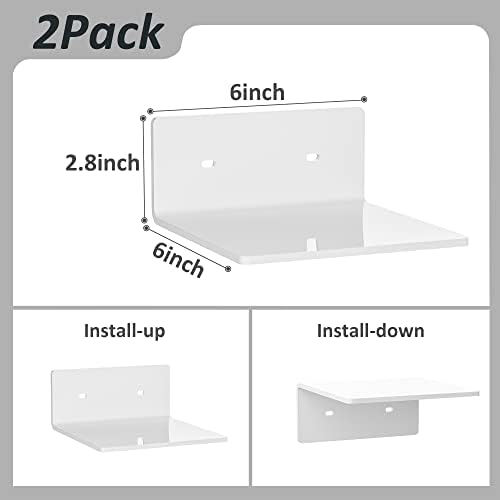 Sezanrpt 6 Inches Acrylic Small Wall Shelves 2 Pack, Floating Shelf for Wall Mounting, Acrylic Display Ledges for Funko Pop Figures, Home Décor, Living Room, Gaming Room, Plants(6 inch, White)
