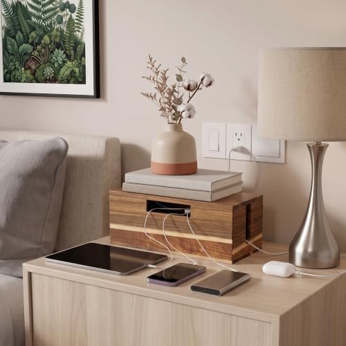 Acacia Wood Cable Management Box - Cord Hider&Organizer for TV Wires