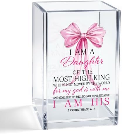 I Am A Daughter of The Most High King Acrylic Cosmetic Pencil Pen Holder Cup, Bible Verse Christian Gifts for Daughter Mom Sister BFF Aunt Women, Inspirational Graduation Birthday Gifts for Girl