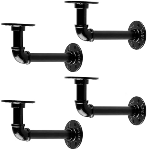 MUZIK 4Pcs 7"×4" L Pipe Shelf Bracket, Heavy Duty Wall Mount, DIY Shelving