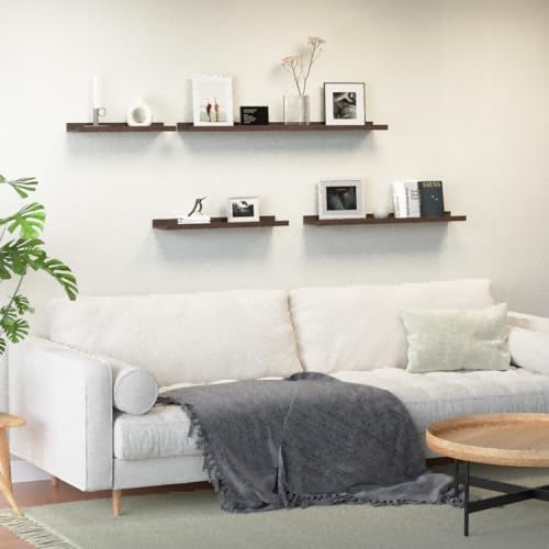 Boswillon Floating Shelves Set of 2, Long Wall Shelf with Lip, 48in, Walnut