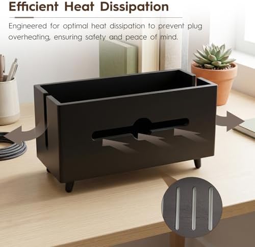 Extra Large Cable Management Box，Wood Cable Organizer Box,Power Strip Box & Organizer for Power Strip, TV Wires & Desk C
