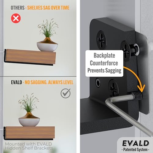 EVALD LevelMate™ 6" Swift-Mount Floating Shelf Brackets | Heavy Duty Hidden Black Carbon Steel Supports for Wood Shelves