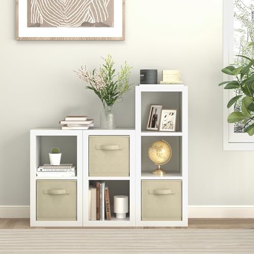 furtble 3 Cube Storage Organizer Shelf with Bins, White 3 Tier Bookcase with Fabric Storage Bins, Morden Bookshelf for B