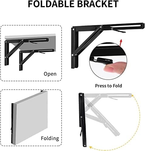 YUMORE 16 Inch Folding Shelf Bracket, Heavy Duty L Bracket, Black, 2 Pack