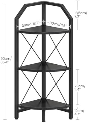 CHOEZON 3-Tier Corner Shelf, Industrial Corner Bookshelf, 35.4" Storage Stand, Plant Stand Display Shelf, Bookcase for B