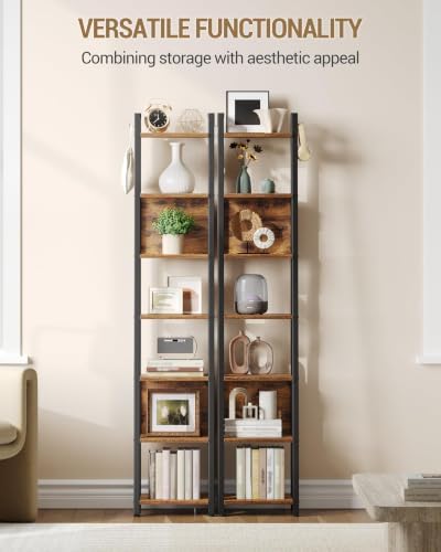 Hzuaneri Ladder Shelf, 7 Tier Narrow Bookshelf with 2 Back Panels