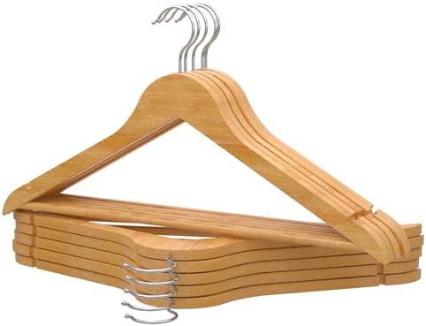 PORTENTUM Wooden Hangers, Pack of 10, Natural Colour. 360º Swivel Hook, All Types of Clothes, Trouser Hangers, Non-Slip 