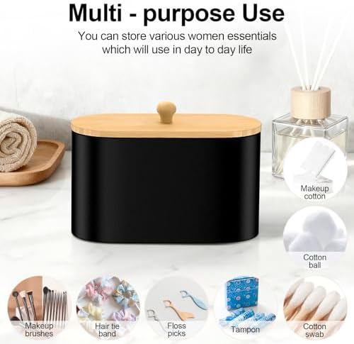 Cotton Swab Holder,Round Cotton Pads Balls Qtip Holder Dispenser with Lid, 2 Compartments Qtips Holder, Tampoms Period B