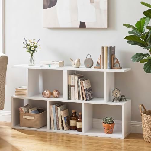Tangkula 2 Tier Geometric Bookshelf, Freestanding Wood Display Shelf, Home Office Room Divider S Shaped Open Bookcase, S