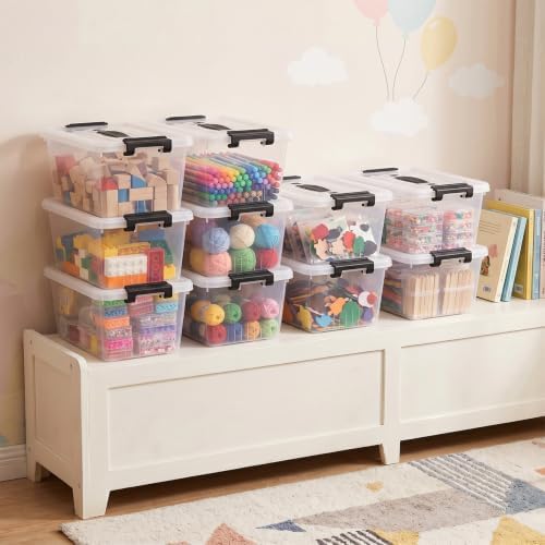 OUTUXED Storage Bins with Lids 10 Pack 7Qt Clear Stackable Containers Boxes