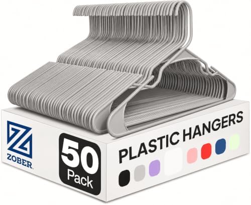 Zober Gray Plastic Hangers 50 Pack, Clothes Hangers Plastic
