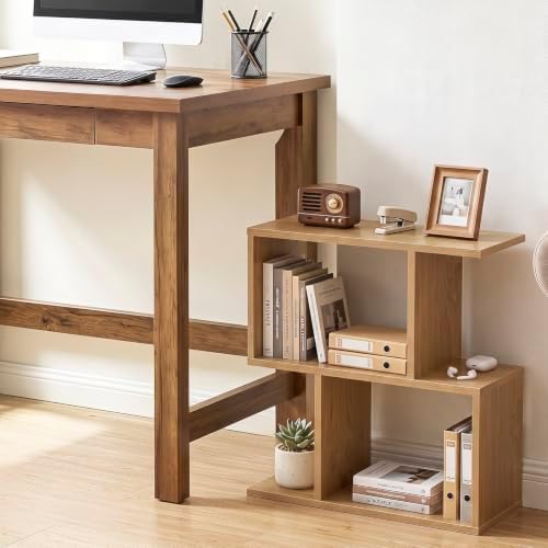 Tangkula 2 Tier Geometric Bookshelf, Freestanding Wooden Display Shelf, Home Office Room Divider S Shaped Open Bookcase,