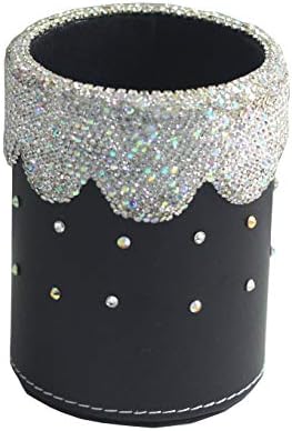 crystal Bling Rhinestone Pen organizer Box Holder Cosmetic Container (Black Round, Medium)