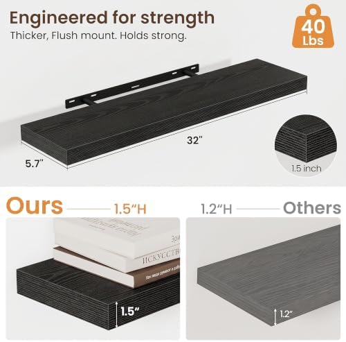 32 Inch Floating Shelves for Wall 2 Pack, Wood Wall Bathroom Shelves