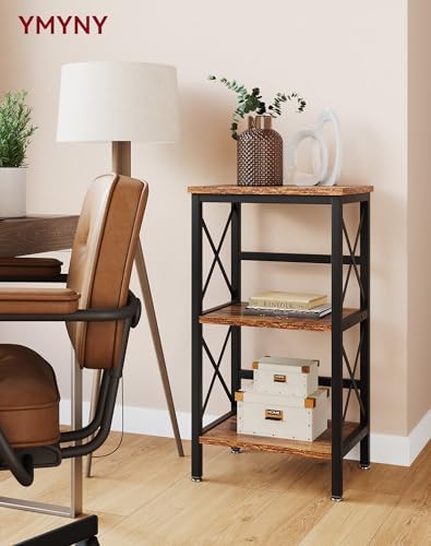 YMYNY Bookcase, Narrow Bookshelf, Large Capacity, Rustic Brown HST008H