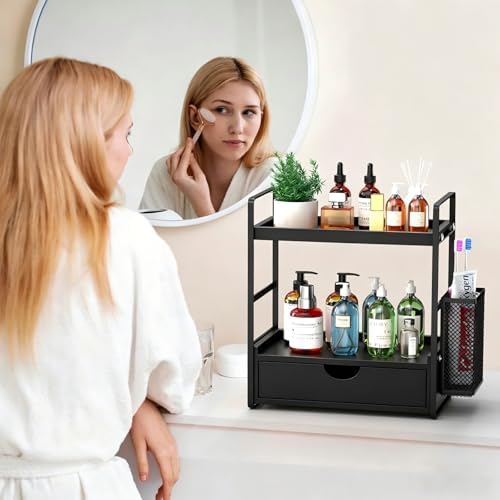 LEMIKKLE Bathroom Counter Organizer with Basket, Bathroom Organizers and Storage,Skincare Organizers for Vanity,Storage 