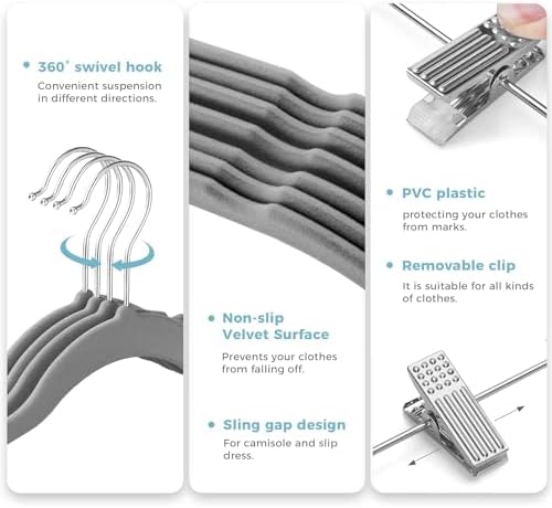 VECELO Premium Velvet Clothes Hangers Suit with Metal Clips (20 Pack)-Non Slip & Space-Saving with 1 Magic Hangers & 2 Tie Rack Excellent for Men and Women