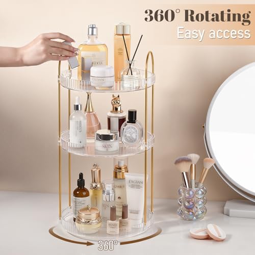 360° Rotating Makeup Organizer Large Capacity Perfume Tray, 2 Tier, Clear