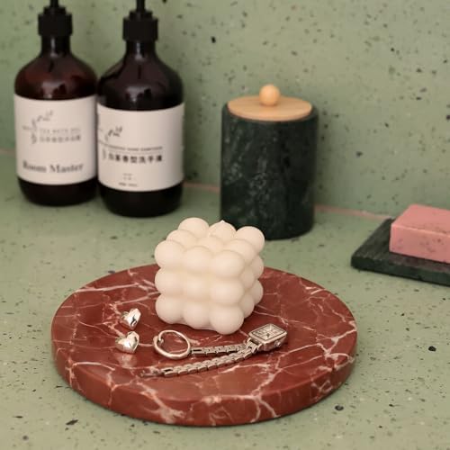 8" Marble Round Vanity Tray for Bathroom Small Ring Dish Jewelry Plate