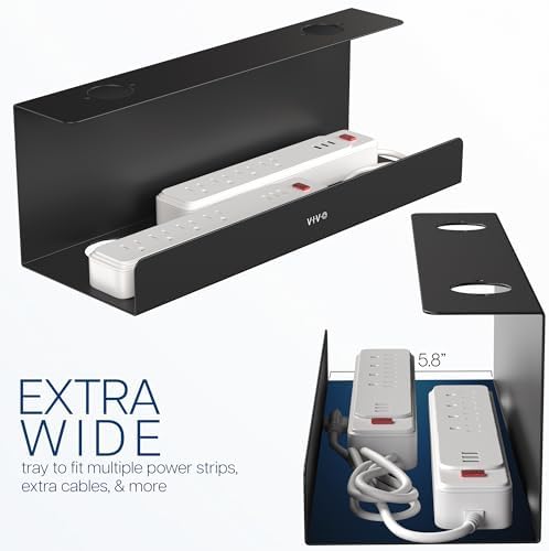 VIVO 2 Pack Black 17 inch Extra Deep Cable Management Tray, DESK-AC16-2C