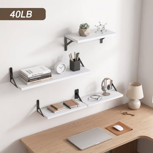 YGEOMER 4 Different Sizes Floating Shelves for Wall Decor, Rustic White