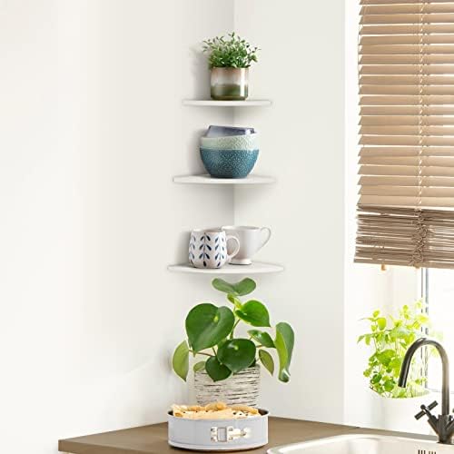 Tyenaza Corner Floating Shelf, 3Pcs Floating Corner Shelf Wall Mounted Storage Rack Bookshelves Home Furniture Office De