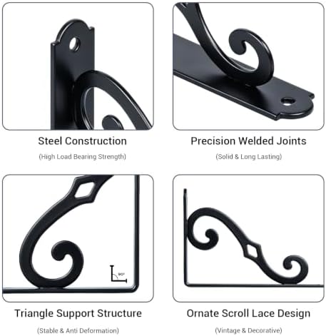 HOME MASTER HARDWARE Decorative Shelf Brackets, 5x3.5 inch, Black, 10 Pack