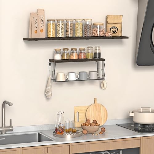 Floating Bathroom Shelves Wall Mounted - Wooden Shelf Set of 3 for Over Toilet Storage & Farmhouse Bathroom Decor - Perf