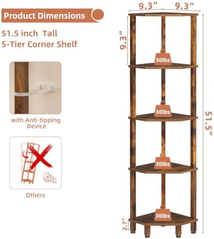 YUFAM 5-Tier Corner Shelf, Brown
