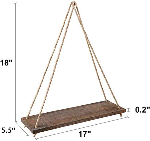 Mkono Wood Hanging Shelves for Wall Boho Decor Swing Rope Rustic Floating Shelf, Set of 3 Wall Display Shelving Home Org
