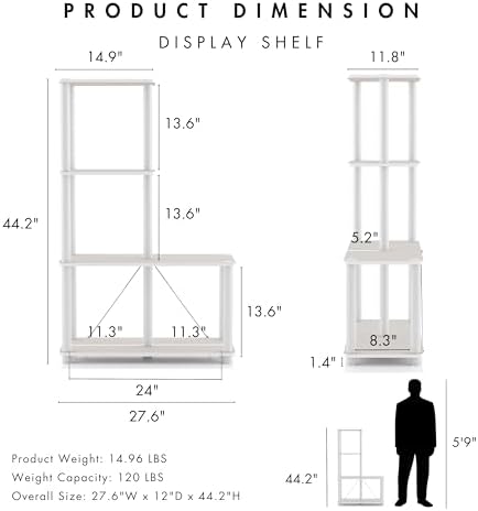 Homes: Inside + Out Apexa Modern 4-Cube Ladder Shelving Units, Collectibles Display Shelves, Easy Assembly Standing Shel