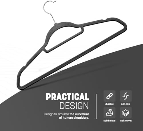 KEPLIN Velvet Hangers 20 Pack - Non-Slip Clothes Hangers with Tie Bar & 360° Hook - Durable & Sturdy, Space-Saving Wardrobe Organisers for Suits, Jackets & Clothes- Home Storage Solution (Black)