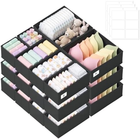 Drawer Organizer Storage for Clothes, Socks, 21 Pack, Black
