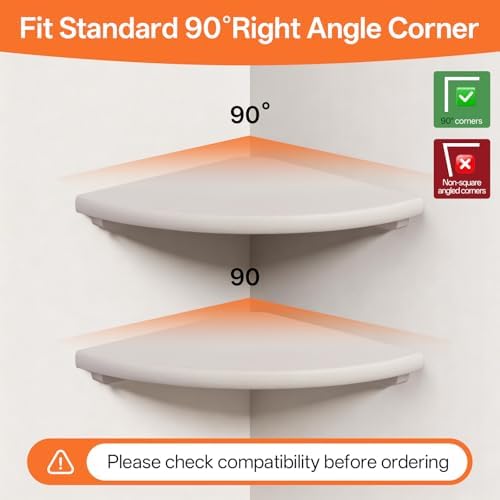 Gieanoo White Corner Wall Shelf 7inch Solid Oak Wood Floating Corner Shelf with Wire Hole Corner Wall Storage Display Sh