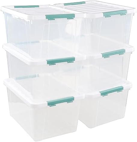 Quickquick 36 Quart Latch Clear Storage Tote, Plastic Storage Bin with Latching Lid, 6 Packs