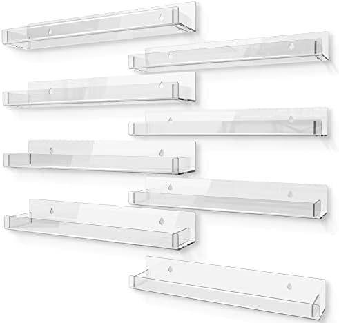 8 Pack 15 Inch Clear Acrylic Floating Wall Shelves, Kids Bookshelf