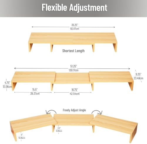 Mind Reader Dual Monitor Stand, Desktop Organizer, Laptop Riser, Office, MDF, 51.25"L x 9.25"W x 4.75"H, Brown