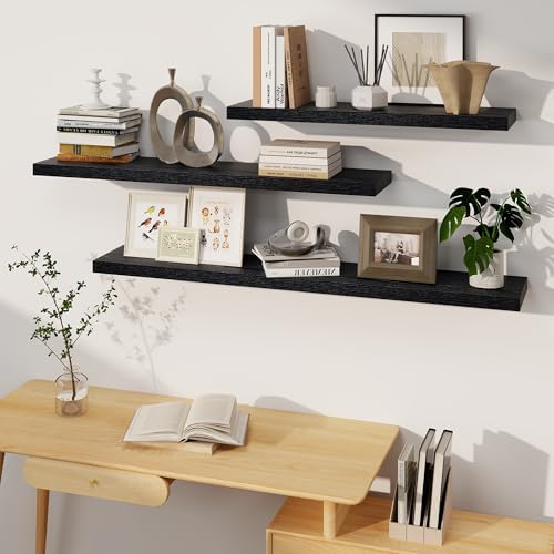 Black Floating Shelves 48 Inch Long, 8 Deep Floating Shelves for Wall, Rustic 48" Long Fireplace Mantel, Large 48 x 8 Wa