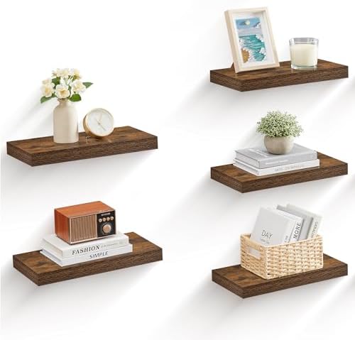 VASAGLE Wall Shelves, Floating Shelves, Set of 5, 8 x 15.7 x 1.5 Inches