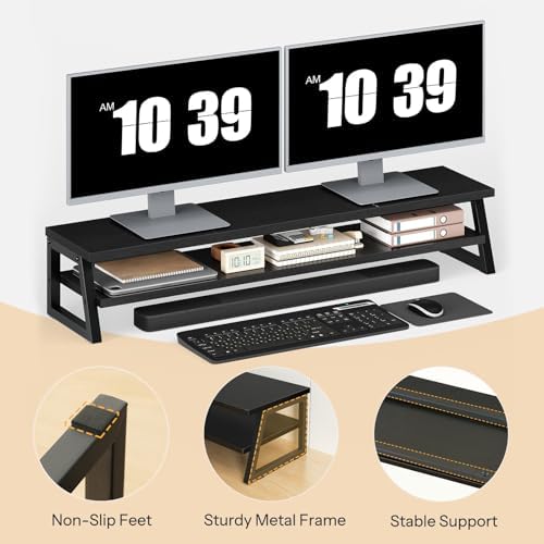HOOBRO 2-Tier Dual Monitor Stand Riser, 39 Inch Large Computer Monitor Stand for 2 Monitors, Computer Monitor Riser, Des