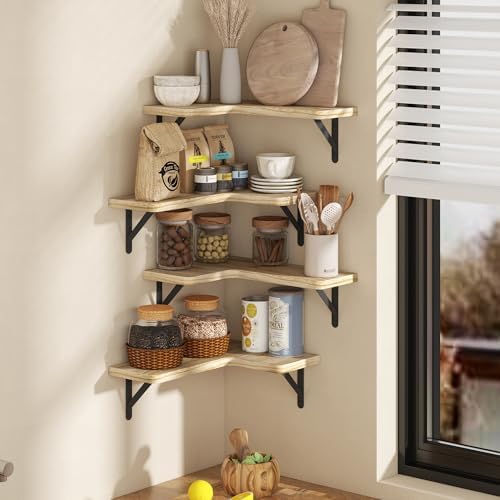 Venusmiles Corner Floating Shelves Set of 4, Wall Mounted L-Shaped Storage - Maximize Unused Corner Space in Bathroom, K