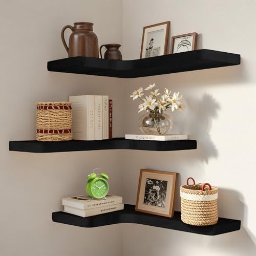 Floating Corner Shelves Set of 3, Solid Wood Picture Wall Shelf, Floating Shelves for Storage for Bedroom Kitchen Bathro