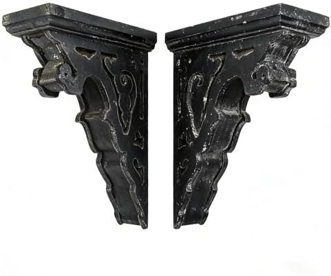 BIG FORTUNE Set of 2 Corbels for Shelves Wood Corbels Decorative L7.2 X W3.1 x H7.8 Shelf Brackets Wooden Vintage Shelf 